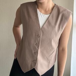 Tan  vest with tie back neutral minimalist scandi classic preppy office academia